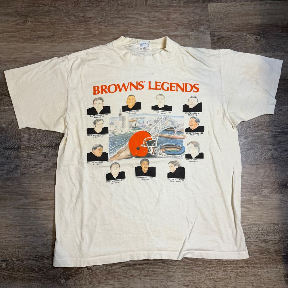 Vintage 1989 Cleveland Browns Legends T-Shirt Tee Jays Single Stitch XL White